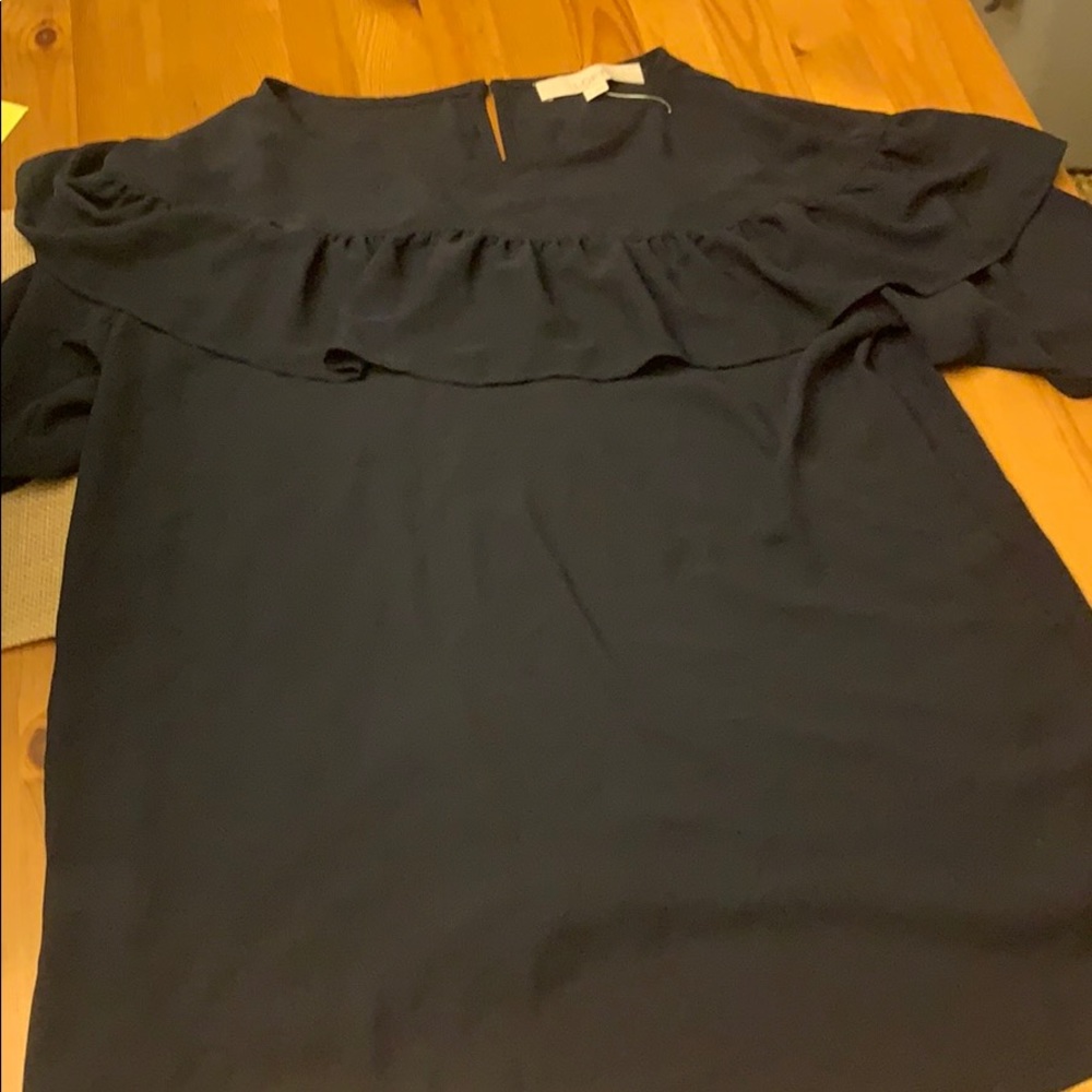 LOFT Navy Ruffle Top - Picture 4 of 7